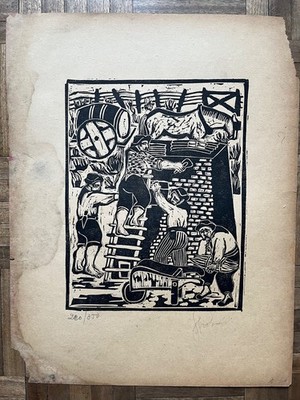 Xylography by Leonilda Gonzalez, 1956 - Club de Grabado de Montevideo. Signed.