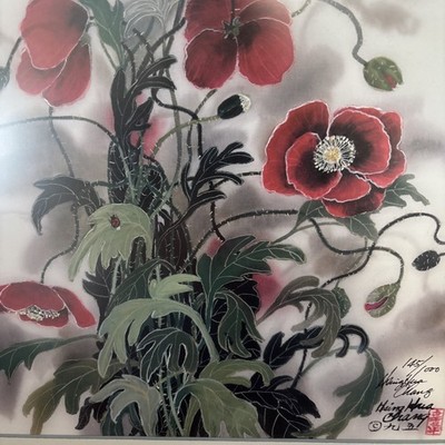 Hsing Hua Chang Excellent Lithograph Poppy 145/1000 Framed Signed 22x18 