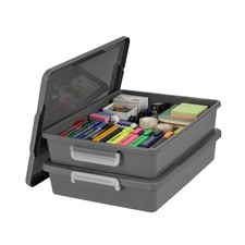 IRIS USA Storage Bins with Lids Made in USA 6 Qt - 6 Qt. - 2 Pack, Gray