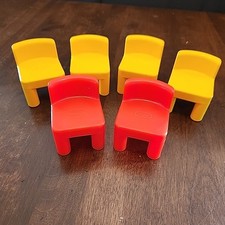 Vintage Little Tikes Dollhouse Kitchen and Workshop Yellow Red Chair Lot Set