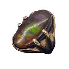Fire Boulder Opal 14K Gold 23x13mm Stone 5.5 Green, Yellow, Purple 1 Ring