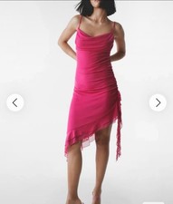 Women’s Nasty Gal Pink Midi Mesh Ruffle Hem Dress | Size 10 | New with Tags