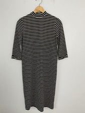 Asos Womens Size 4 Black & White Striped 3/4 Sleeve High Neck Midi Dress