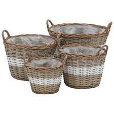 WALPLUS Raised Garden Bed Set of 4 Wicker Planters with PE Lining Outdoor
