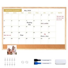 Calendar Whiteboard with Cork Board, 36"x24" Wood Frame Dry Erase Calendar fo...