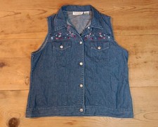 Casey  Max Denim Vest Womens M Sleeveless Floral Embroidery Button Cottagecore