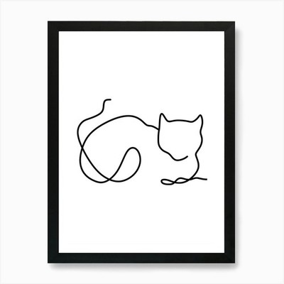 Kätzchen Katze Monoline Zeichnung Linie Kunst Gerahmtes Wandbild Poster Leinwanddruck Bild