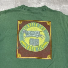 vintage 90s TRADER JOES JUMPING COW AMBER ALE pocket t shirt green