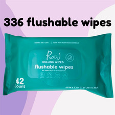 ROLLING WIPES - Flushable Wipes Box with 336 wipes 42 wipes/pk, 8 packs 