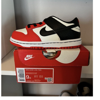 Nike Dunk Low TD Toddler Sneaker 9C (EU 26) Black/White/Red Leather