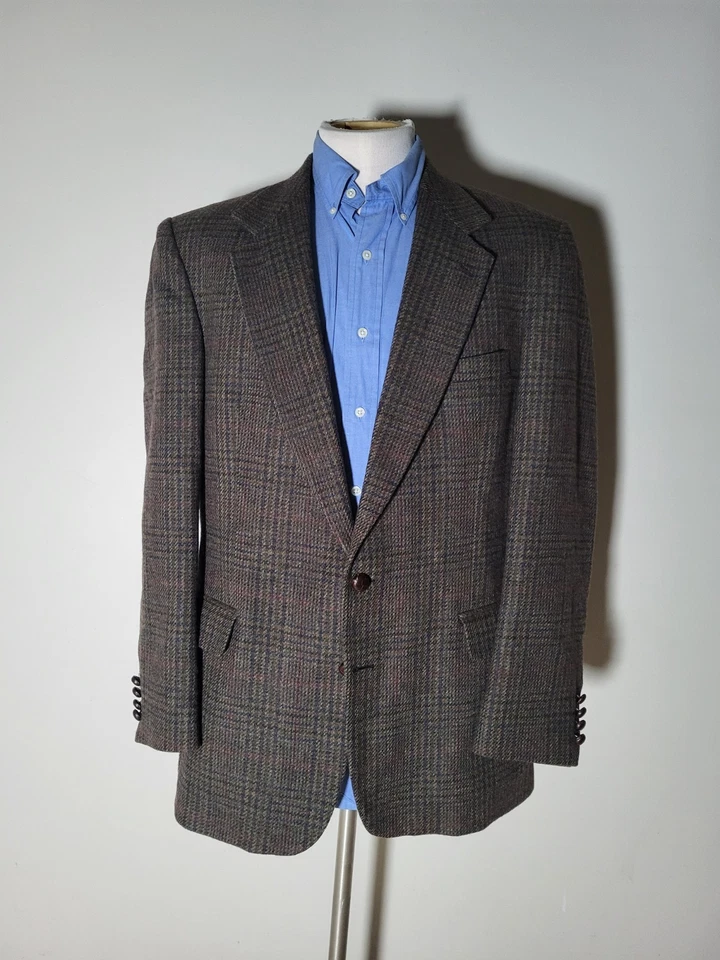 Chaqueta Blazer Abrigo Deportivo Vintage 42L Verde Azul Marrón Rosa Cuadros Lana Tweed Foto 3 de 4