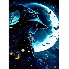 Halloween Diamond Painting Kits For Adults, Moon Witch Pumpkin Diamond Art Kits