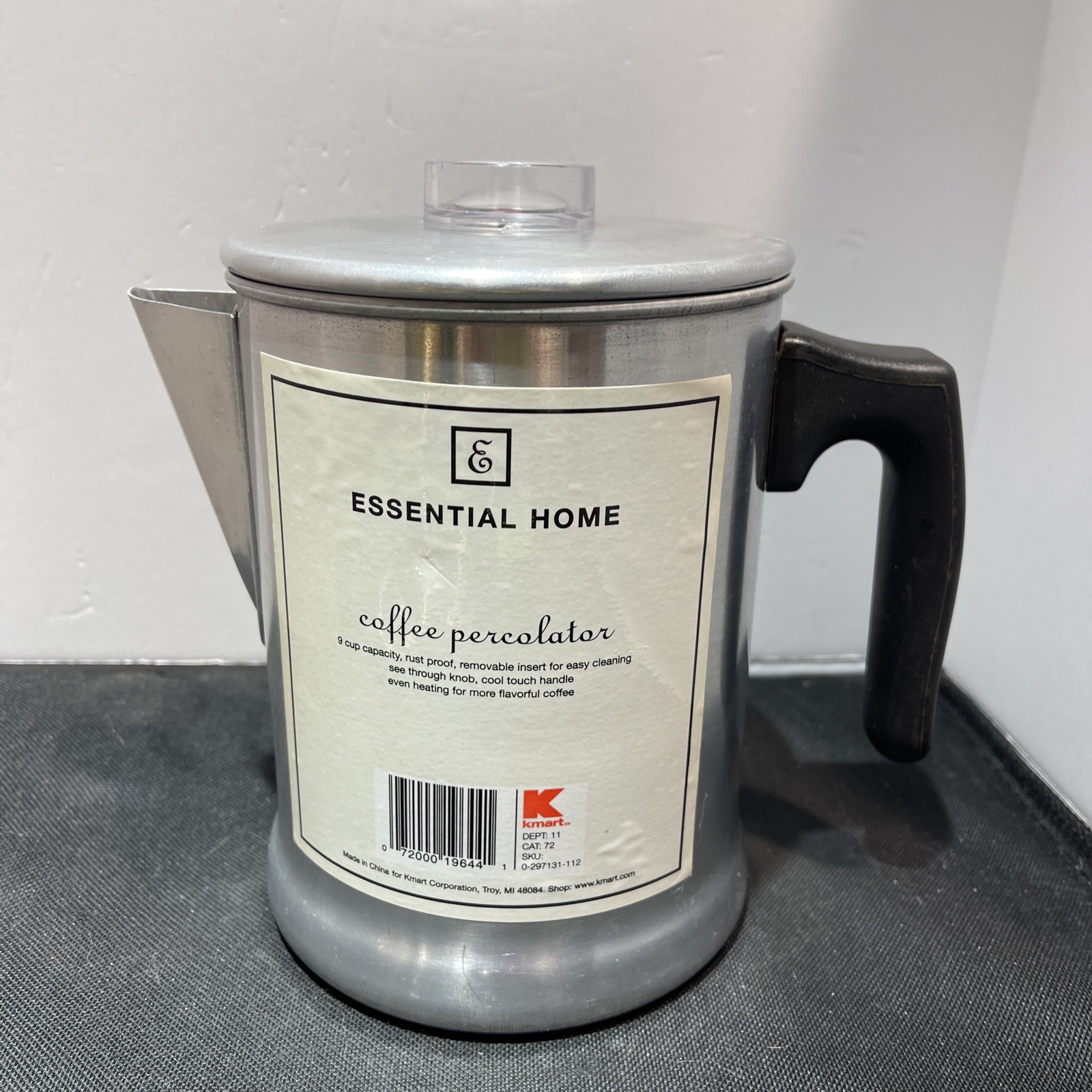 9-Cup Stovetop Coffee Percolator Aluminum Removable Insert Clear Knob K-Mart NOS