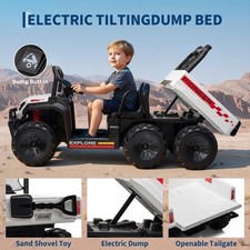 24V 4WD Ride On Dump Truck with Remote, 2 Seater Electric Car with Music Player