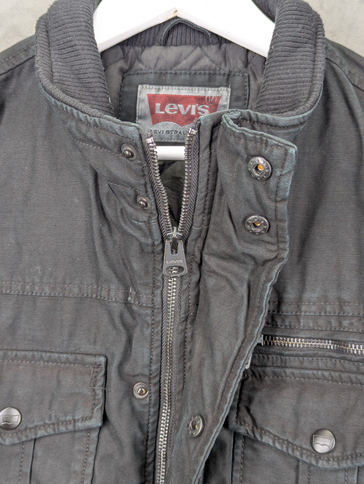 Levi's Utility Military Jacket Size Small Relaxed  Quilted Lining Washed Black image 3