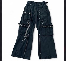 Tripp NYC Black Punk Gothic Wide-Leg Cargo Pants S Studs Chains Straps Zipper