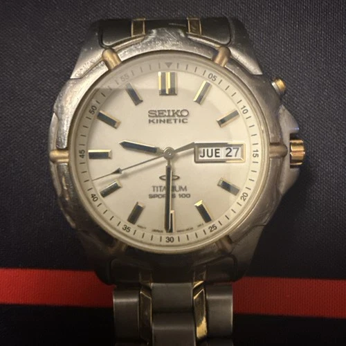 Vintage Seiko Kinetic Titanium Men's 5m43-0b69 Watch Quartz Movement