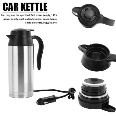 12V 24V Car Electric Heating Cup 750ML Stainless Steel Water Kettle