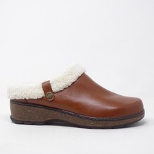 Earth Women Clogs Brown Leather Faux Fur Lined Etkona Mules 9.5