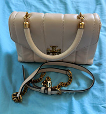 Tory Burch White Quilted Satchel Top Handle Bag Detachable Chain Strap Small