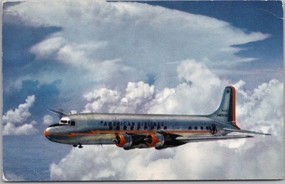 Vintage AMERICAN AIRLINES Aviation Postcard Plane in Flight - 1952 DC Cancel