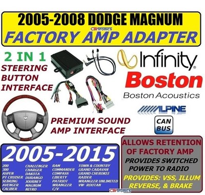 2005-2008 DODGE MAGNUM PREMIUM SOUND INFINITY OEM AMP ADAPTER + STEERING BUTTON