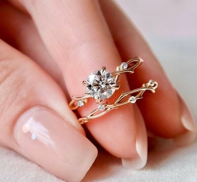 Runde Fassung Halbfassung 0,15 Karat Natürlicher Diamant Ring Set Massiv...