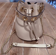 Vera Pelle Beige Pebbled  Leather Bucket Draw...