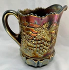 Northwood Pitcher Vase Handle iridescent Carnival Glass Electric Purple Grape