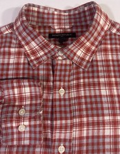 Banana Republic Men s Red Gray Plaid Button Down Shirt Long Sleeve Medium