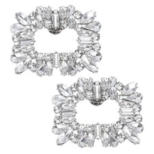 2pcs Rhinestone Shoe Clips Shoes Square Accessories for Women Silver