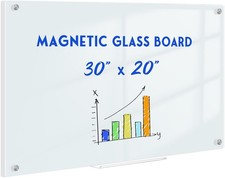 Magnetic Tempered Glass Whiteboard 30x20 Inch Frameless Wall Mount Smooth Easy