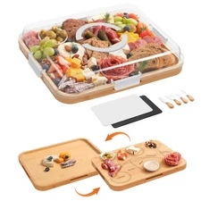 Charcuterie Board with Clear Lid, 2-in-1 Bamboo Cheese & Cutting Board for Ki...