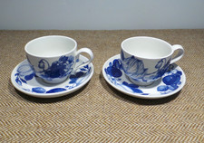 Set of 2 Portmeirion Harvest Blue Tea Cups and Tea Saucers in Lovely Condition