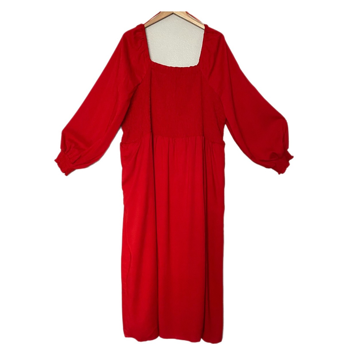 target red dress long sleeve LA LIGNE For Target Plus Size Smocked Bodice Red Puff Long Sleeve Long  Dress 3X