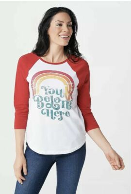 Rachel Hollis Ltd. Raglan Sleeve Baseball T-Shirt-White/Red-Small-NEW-A374138