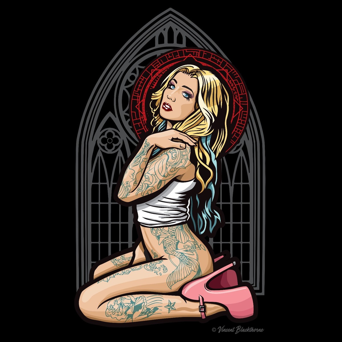 トップス tatoo studio yamada PINUP GIRL TEE PINUP GIRL TEE // BLACK | tattoostudioyamada STORE