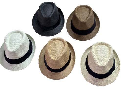 Unisex Straw Fedora Panama Hat Summer Sun Short Brim Floral Trilby Cuban Cap Hat - Picture 13 of 15