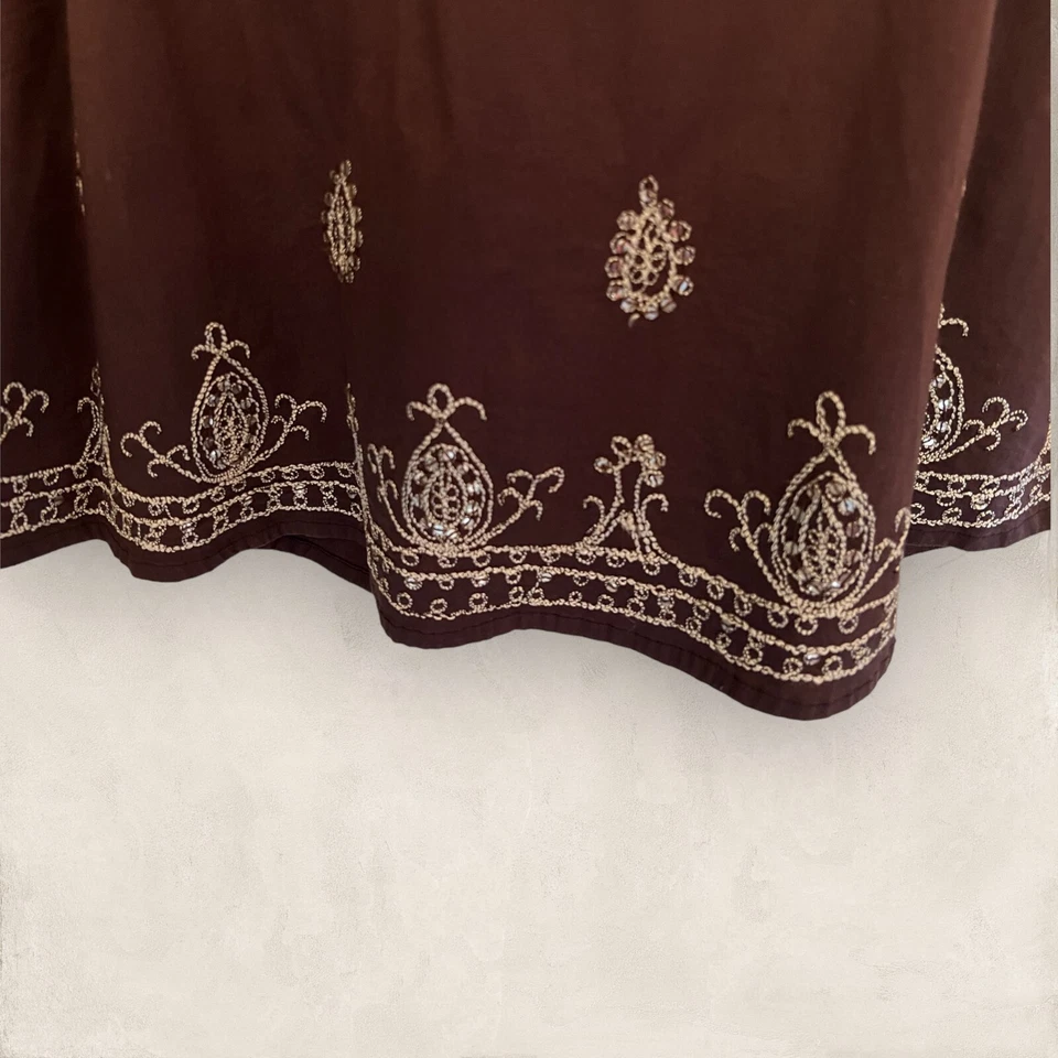 E-vie Womens Vintage Y2K 90's Brown Cotton Silver Embroidered A-Line Skirt UK 10 - Image 2 of 3