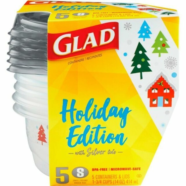 Glad Holiday Edition Silver Lids Food Storage Containers Snack Size 14