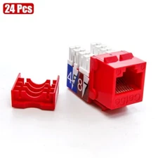 24 Pcs Cat5E RJ45 Ethernet LAN Network Keystone Jack 110 Punch Down Snap-in Red