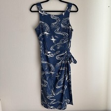 Patagonia Pataloha Dress Womens 8 faux wrap Blue Fish Print Hawaiian Flaw