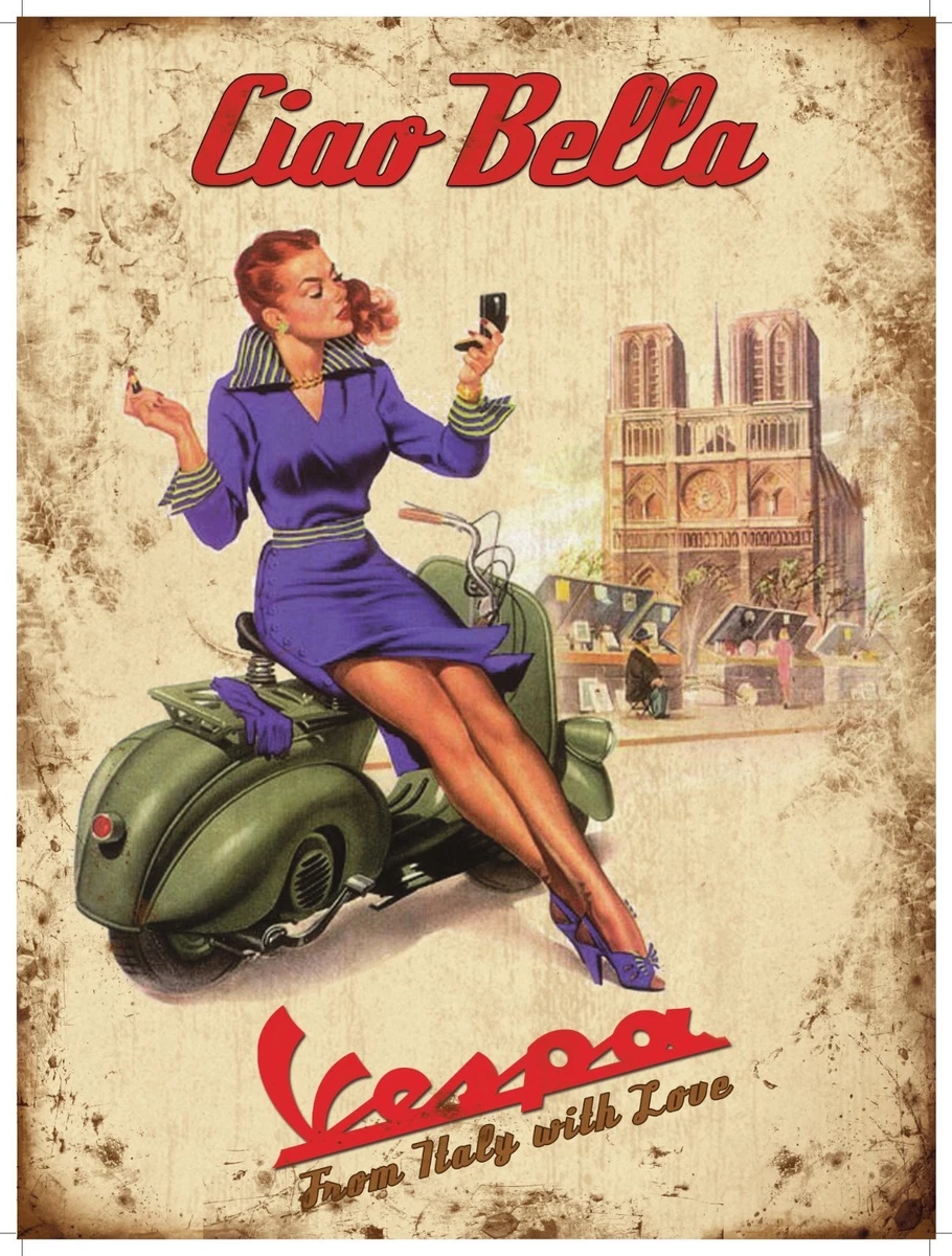 ciao bella vespa poster print for glass frame vintage art Italy painting