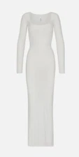 SKIMS Women’s White Soft Lounge Long Sleeve Square Neck Stretch Ribbed Dress L