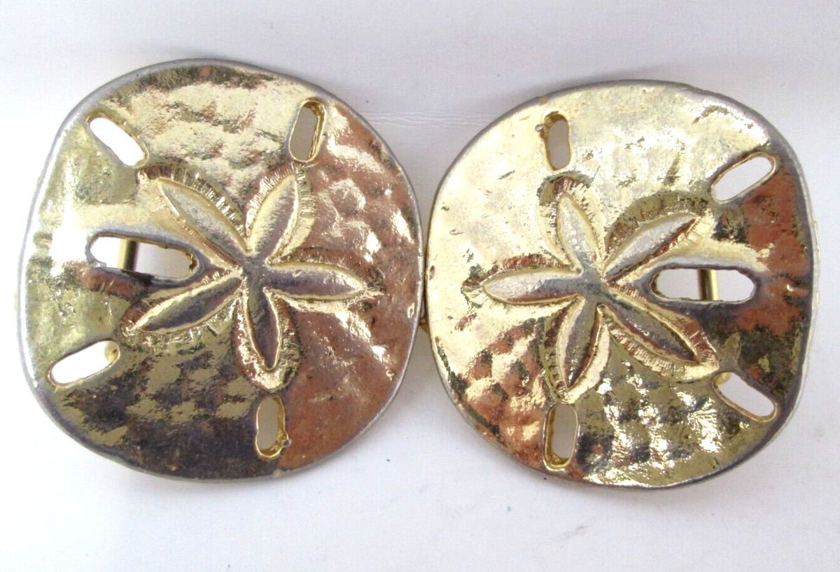 Womens Belt Buckle Double Sand Dollar Gold Tone Two Piece 