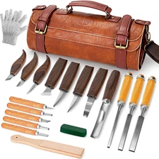 Wood Carving Kit, 20Pcs Wood Carving Tools with Leather Storage Bag, Whittling K