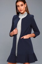 Lulu’s Small Royce Navy Blue Flounce Blazer