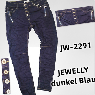 JEWELLY Damen Jeans Hose Denim stretch Knöpfe Blau Waschung 34 36 38 40 42 NEU
