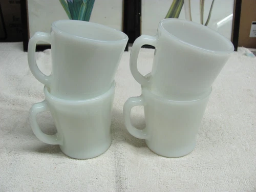 ANCHOR HOCKING FIRE KING VINTAGE D HANDLE MUG WHITE COFFEE MUGS SET OF 4