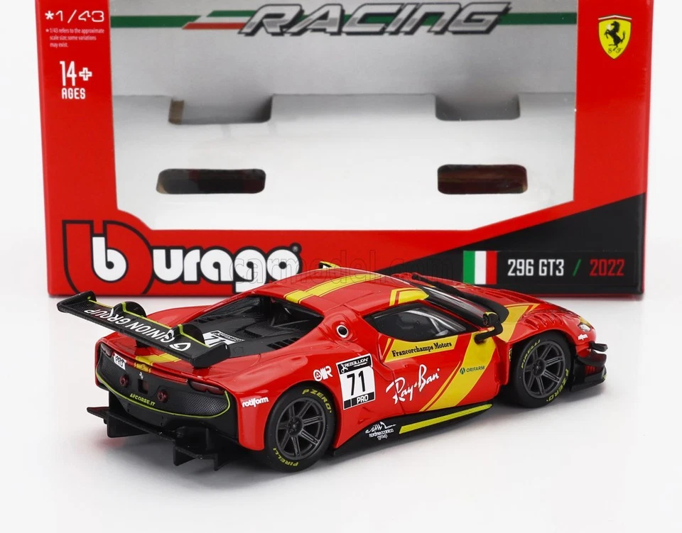 MODELLINO AUTO STATICO BURAGO FERRARI 296 GT3 #71 RACING 2023 SCALA 1/43 - Immagine 2 di 4